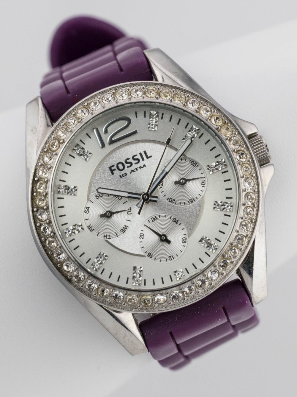 Fossil ES2347 Women's Purple Crystal Quartz Analog Watch Fresh Battery